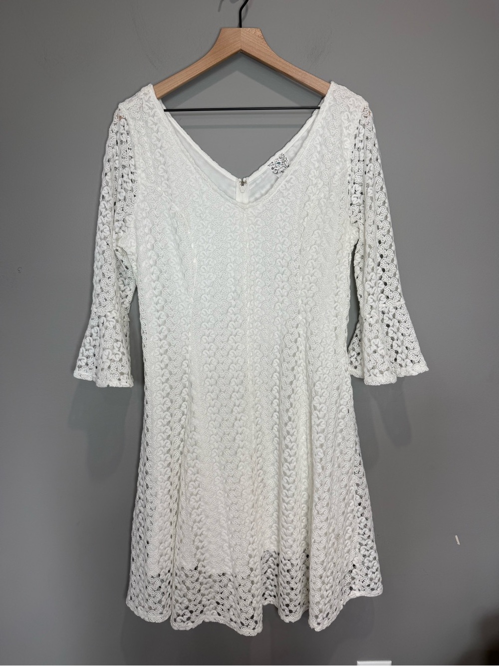 Naif White Crochet Lace Fit & Flare Dress Bell Sleeve 1X
